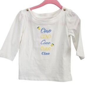 Janie and Jack Girls White Ciao Lemon Embroidered Long Sleeve Top 2T Gold Button